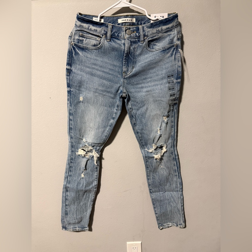 PacSun Men’s Light Blue Ripped Skinny Jeans